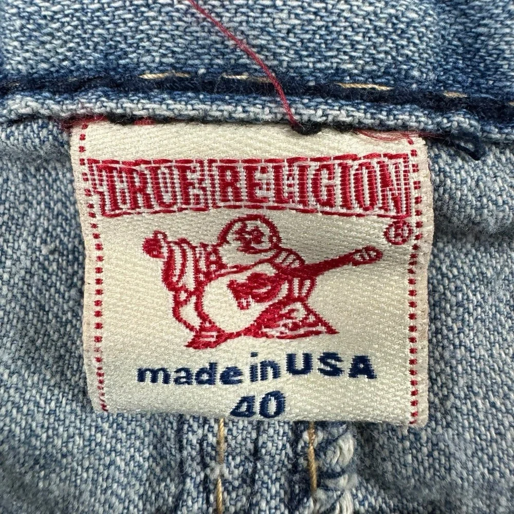 True Religion Billy Super T Jeans Mens 40x33 Blue Made‎ USA Distressed Bootcut